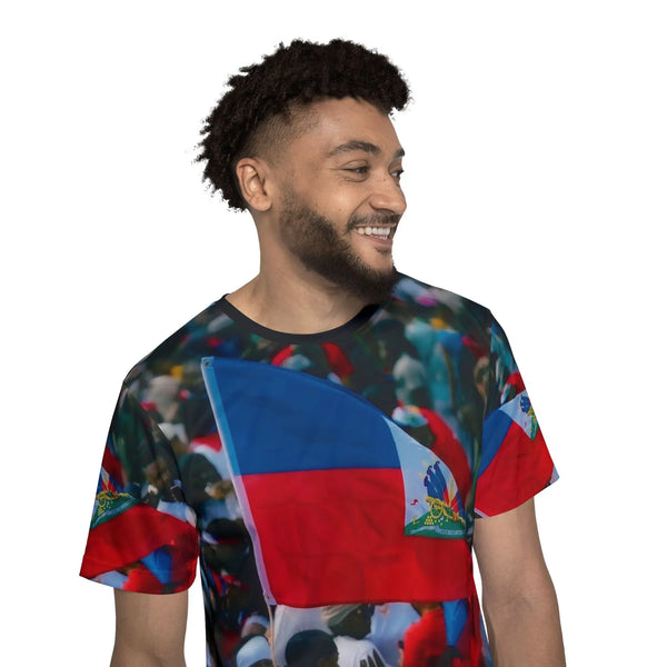 Haiti Flag Men’s Sports Jersey – All-Over Print Patriotic Crowd Tee