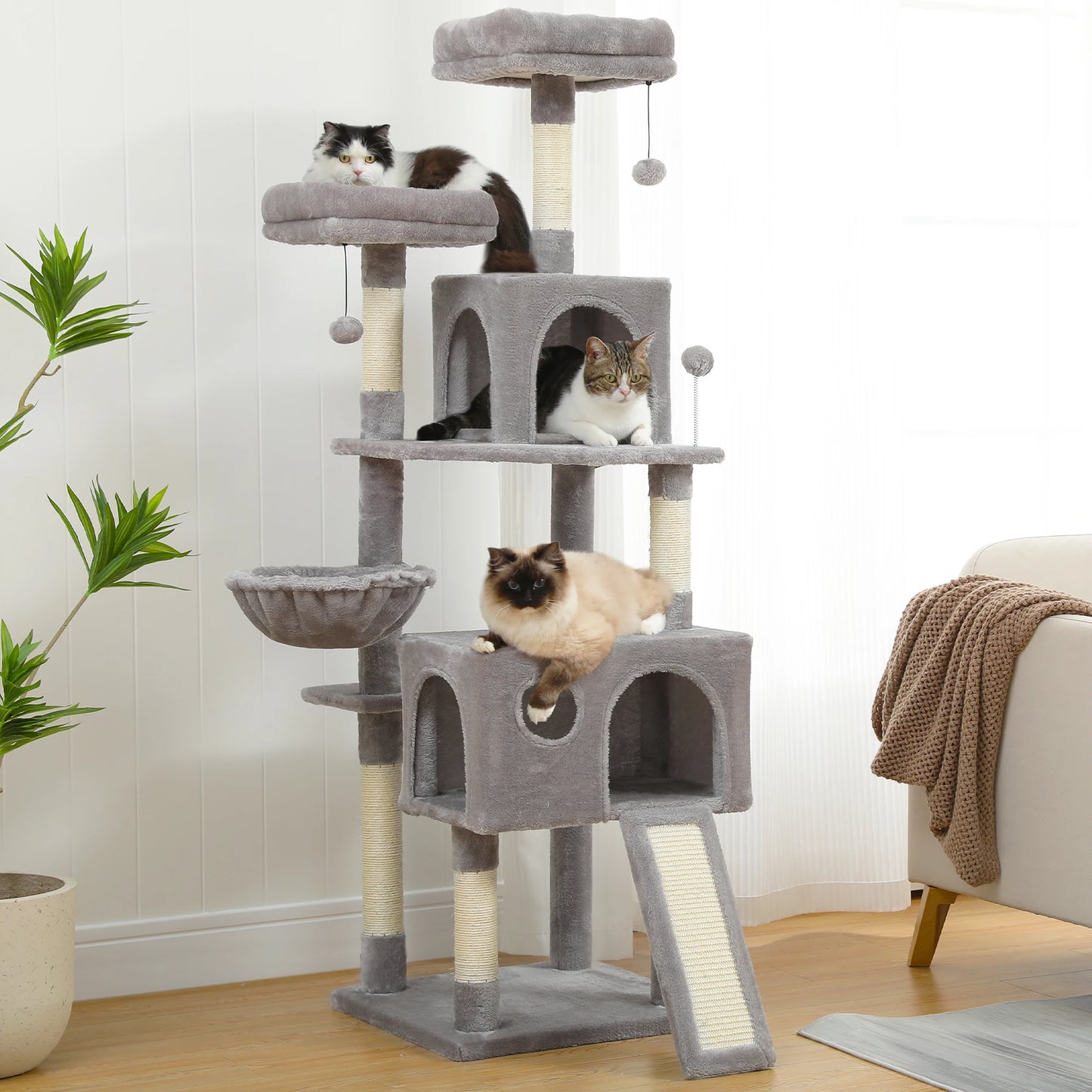 Pet Cat Tree House Condo Perch Entertainment Playground Stable Furniture for Kitten Multi-Level Tower for Large Cat Cozy Hommock