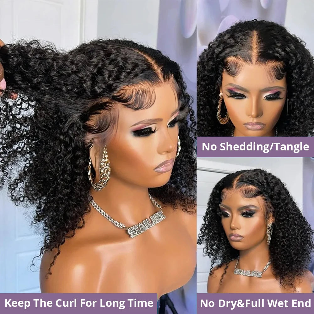 Pre Cut No Glue Water Wave 13x4 Bob Wigs Curly 7x5 Glueless Wig Human Hair Ready To Go Lace Frontal Wigs For Women Pre Plucked