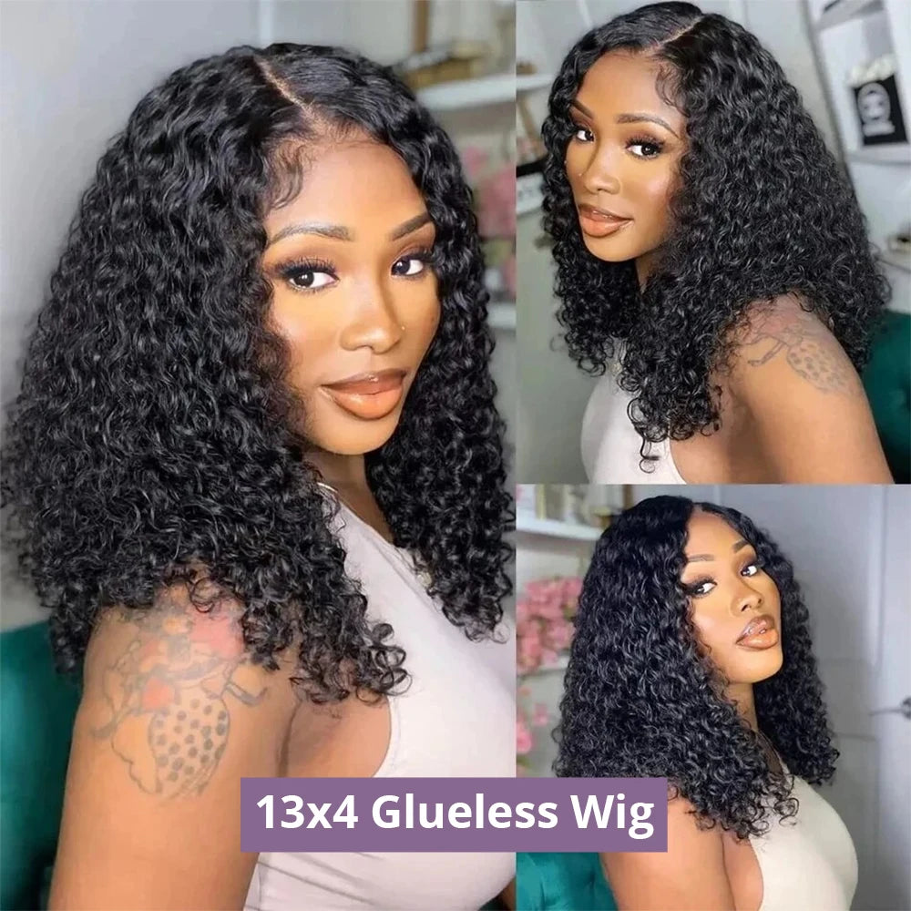 Pre Cut No Glue Water Wave 13x4 Bob Wigs Curly 7x5 Glueless Wig Human Hair Ready To Go Lace Frontal Wigs For Women Pre Plucked