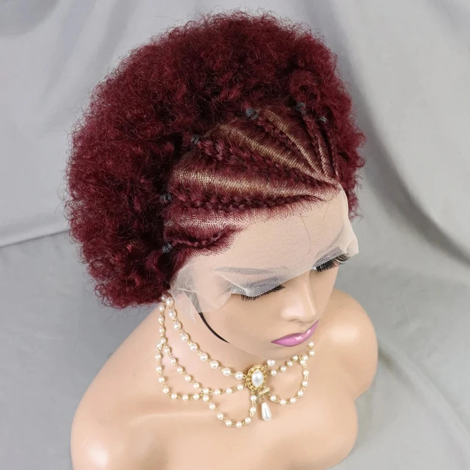 Lace Front African Short Curly Wig Human Hair Pre-colored Front Braided African Curly Brazilian Elastic Curly Hair