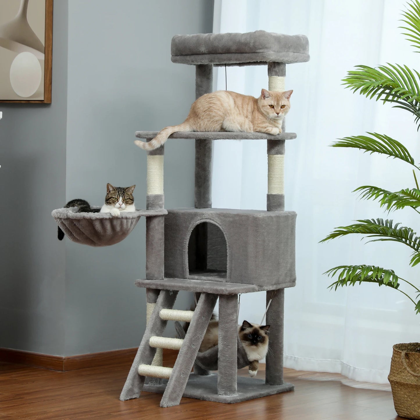 Pet Cat Tree House Condo Perch Entertainment Playground Stable Furniture for Kitten Multi-Level Tower for Large Cat Cozy Hommock