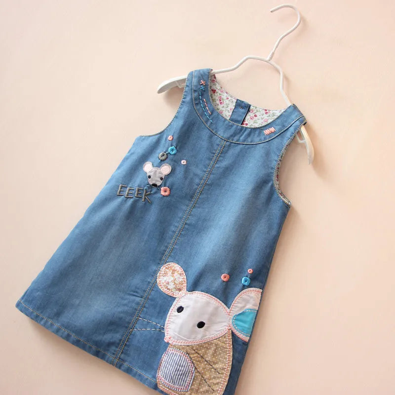 Sweet Girls denim Vest Dress New Cute mouse Baby Kids Girls Toddler Denim Jeans Overalls Sleeveless Dress Children Clothes 2-6Y