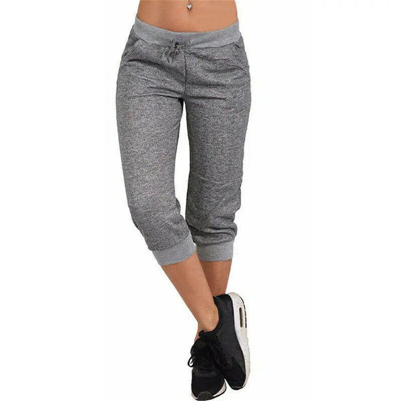 Women Summer Short Pants Sweatpants Capri Pants Cropped Jogger Running Pants Loose Casual Drawstring Waist with Side Pockets