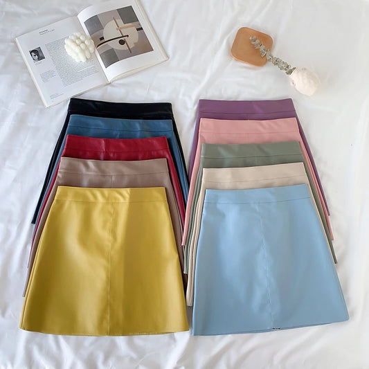 10 Colors PU Leather Mini Skirt Women 2021 New Mini Sexy High Waist Bodycon Above Knee Skirt Pencil Skirt for Slim Girls