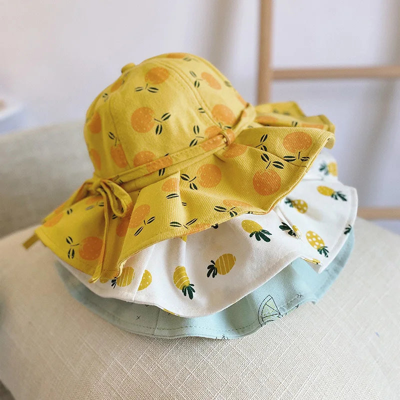 Summer Baby Bucket Hat Flower Fruit Print Bowknot Kids Girls Sun Hats Outdoor Infant Toddler Panama Beach Cap