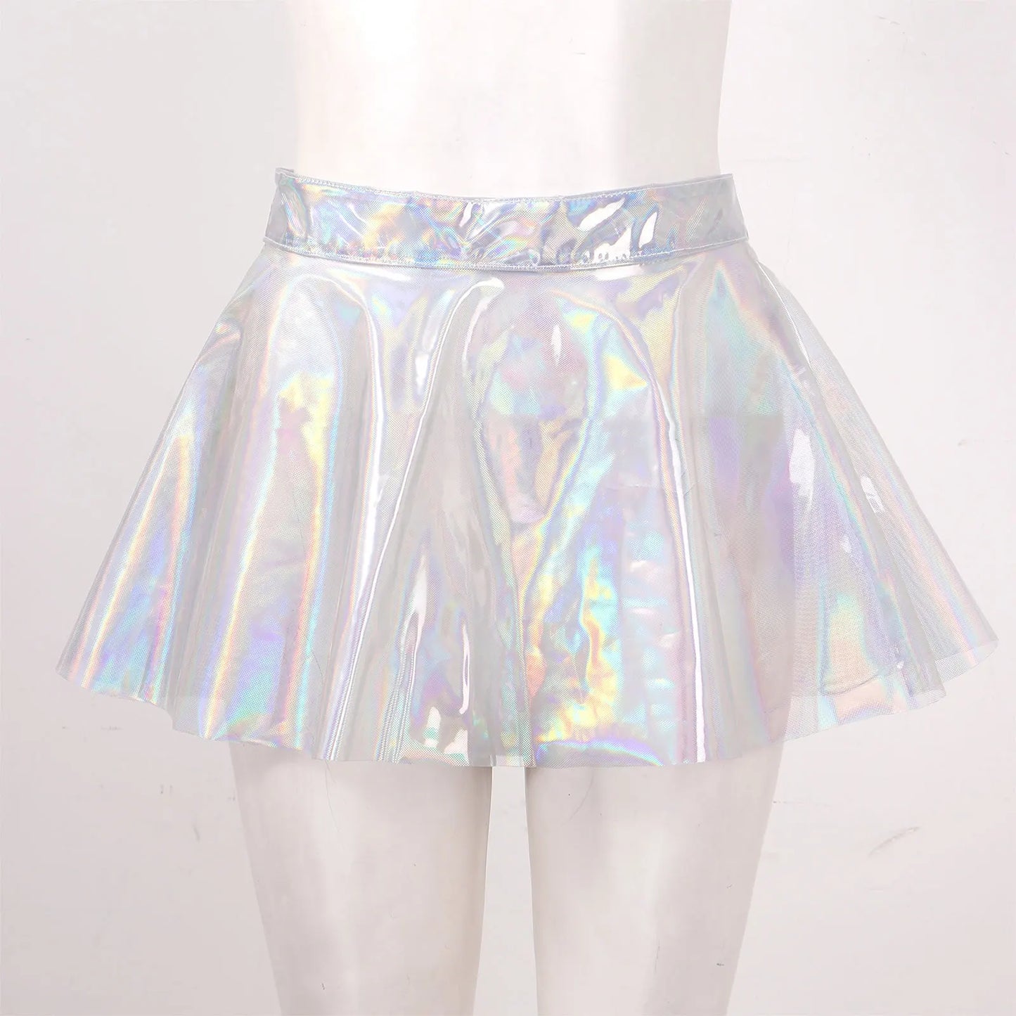 A-line Miniskirt Stylish Fairy Grunge Women Glossy Shiny Transparent Flare Skirt High Street Sexy Club Rave Outfit Can Stacked