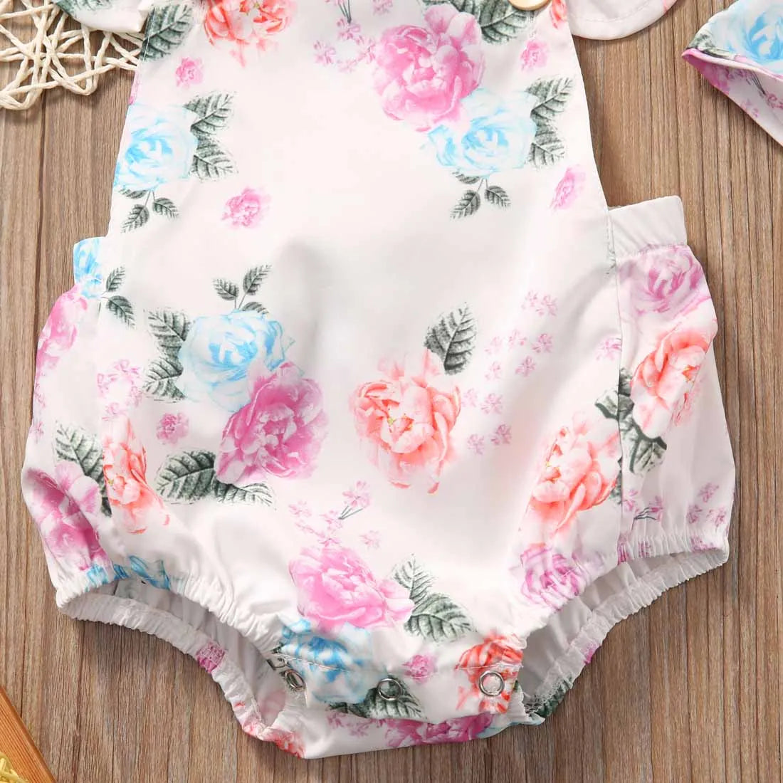 Baby Girls Floral Bodysuit Girl Jumpsuit Short Sleeveless Clothes Bodysuit+ Headband Sunsuit Baby Kids Outfit Newborn 2Pcs Set