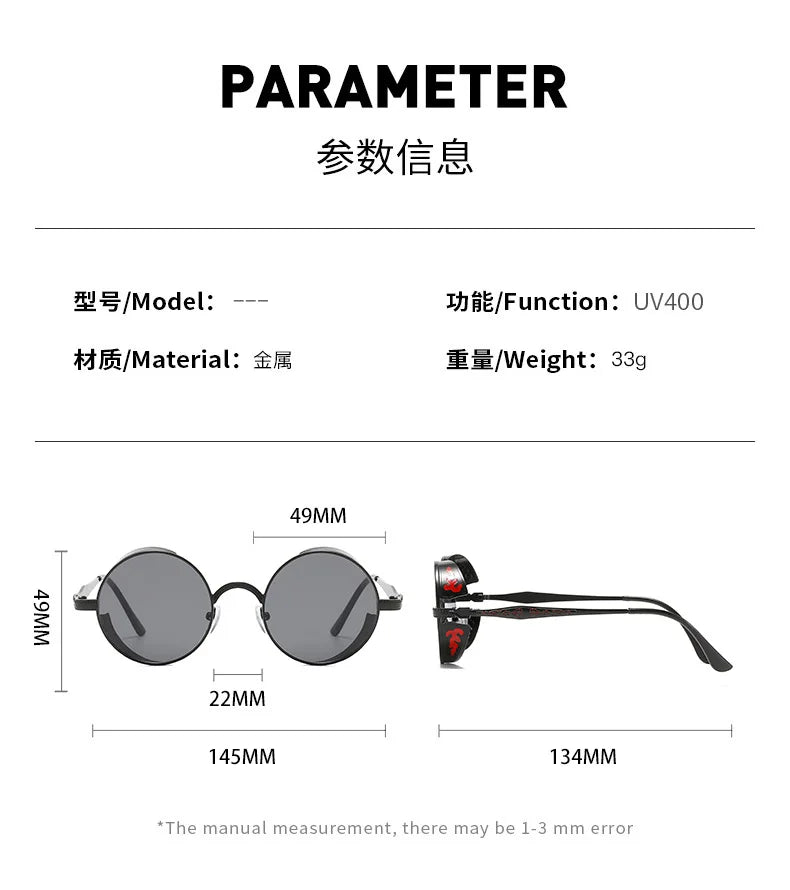 Classic Steampunk Sunglasses Gothic Men and Women Retro Round Glasses Luxury Designer High Quality Metal Sunglasses UV400