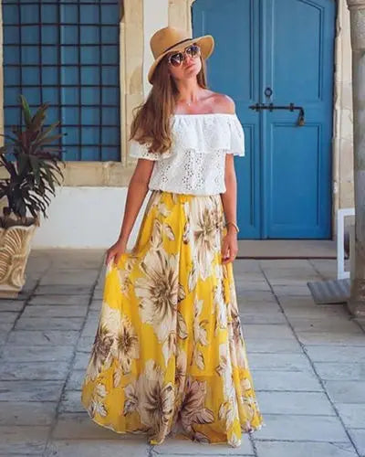 1PC popular Chiffon BOHO Womens Floral Jersey Gypsy Long Maxi Full Skirt Beach Sun Dress High quality Beautiful ladies dress