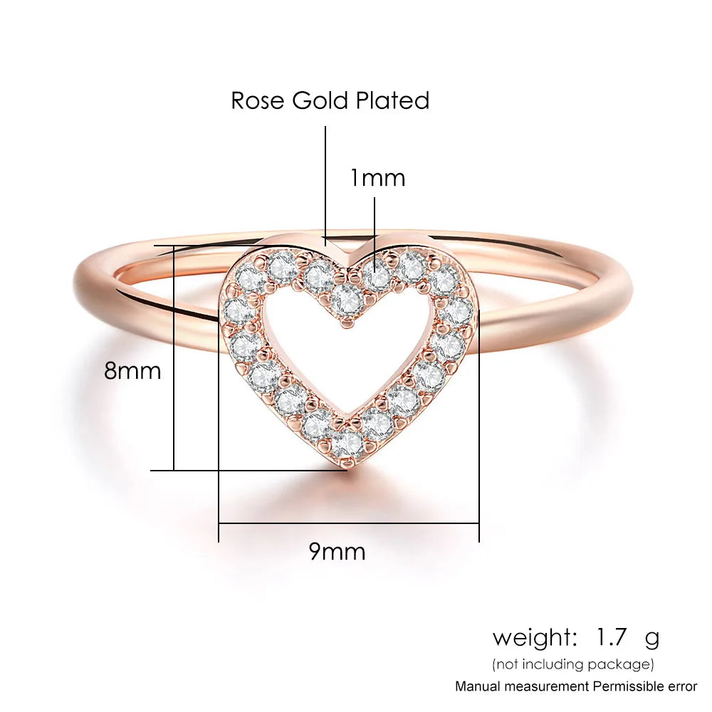 Double Fair Heart Rings For Women Girls Rose Gold Color Zircon Party Daily Female Women's Midi Rings Fashion Jewelry R916