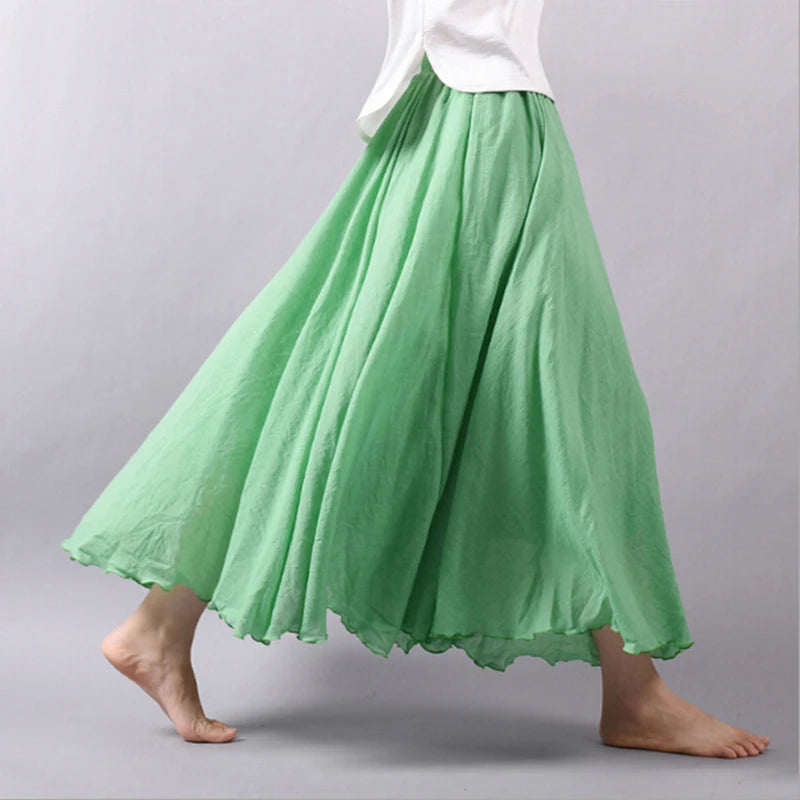 14 Colors Linen Maxi Skirt Pleated Vintage Boho Maxi Long Casual Cotton Beach Skirt Empire A-Line Linen Skirt Ladies Clothing