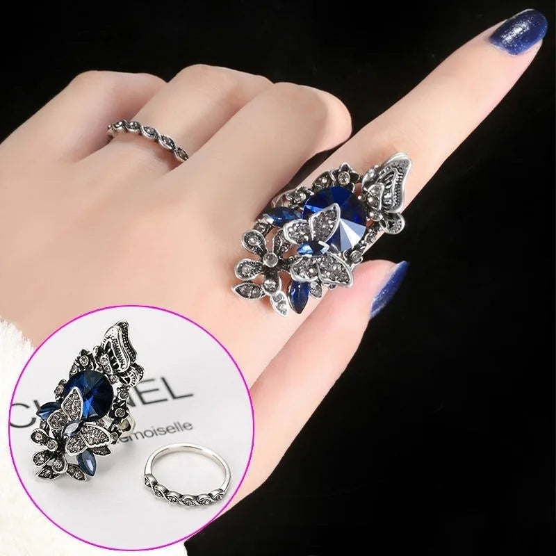 Hot Sale 2Pcs/Set Butterfly Ring Sets Fashion Creative Bohemia Women's Banquet Hand Ring Luxury Big Ladies Jewelry