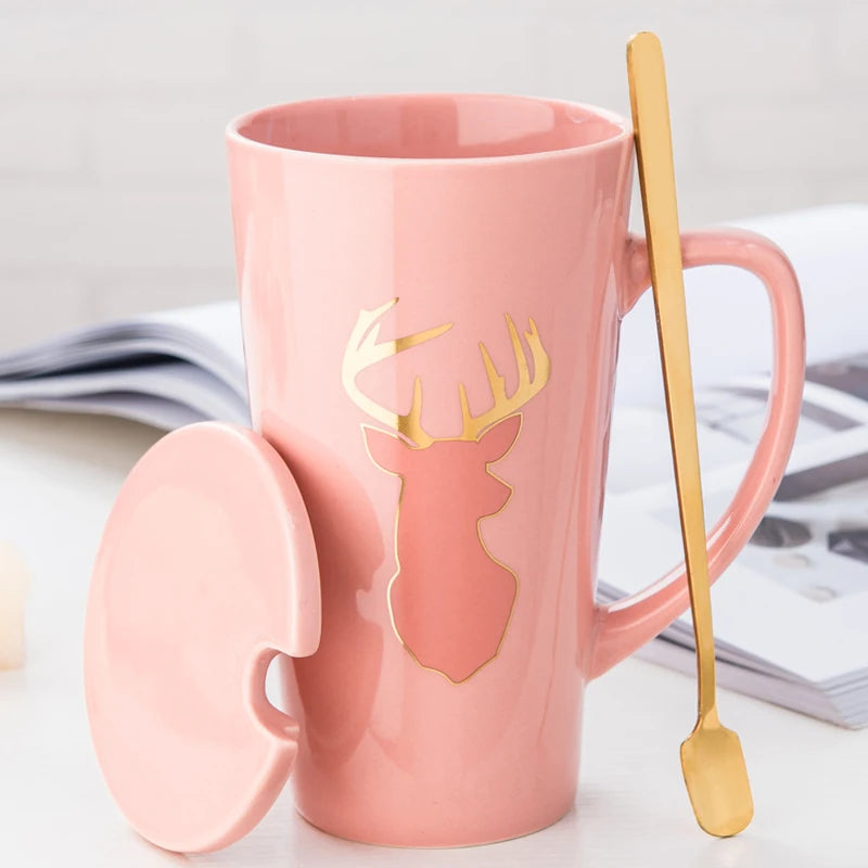 500ML Couple Cup Ceramic Coffee Mug With spoon an Cover Creative Valentine's Day Wedding Birthday Gift