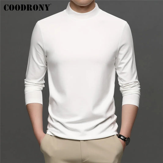 COODRONY Brand Spring Autumn New Arrival All-Match Fashion Casual Pure Color Stand Collar Long Sleeve T-Shirt Men Clothing C5049