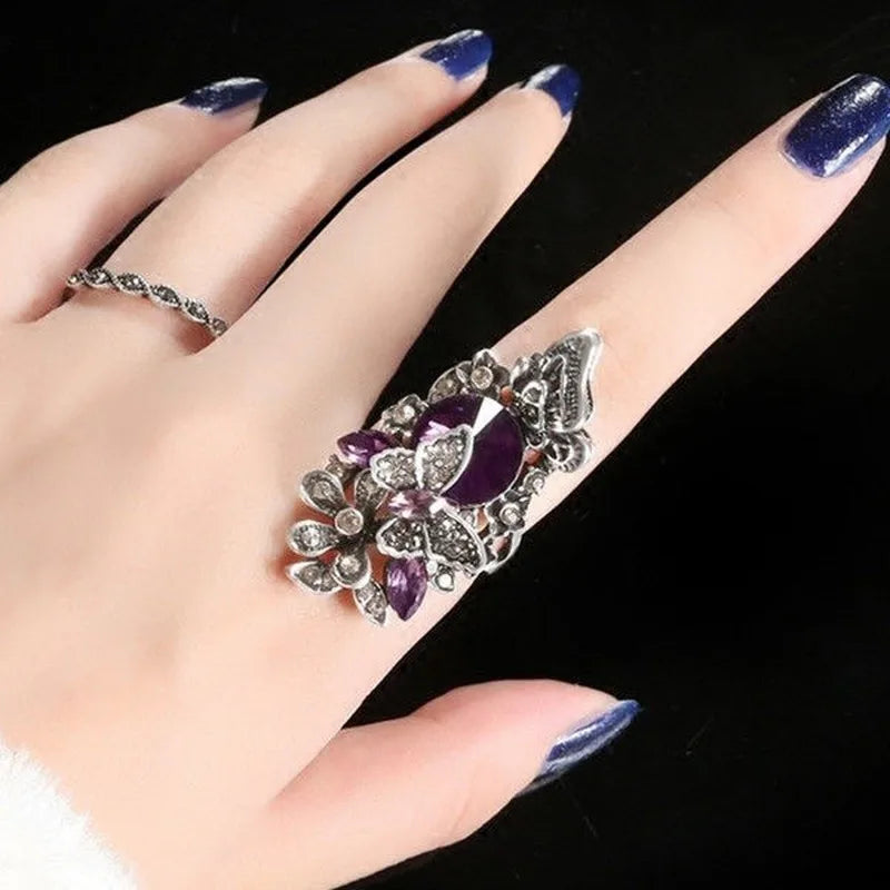 Hot Sale 2Pcs/Set Butterfly Ring Sets Fashion Creative Bohemia Women's Banquet Hand Ring Luxury Big Ladies Jewelry