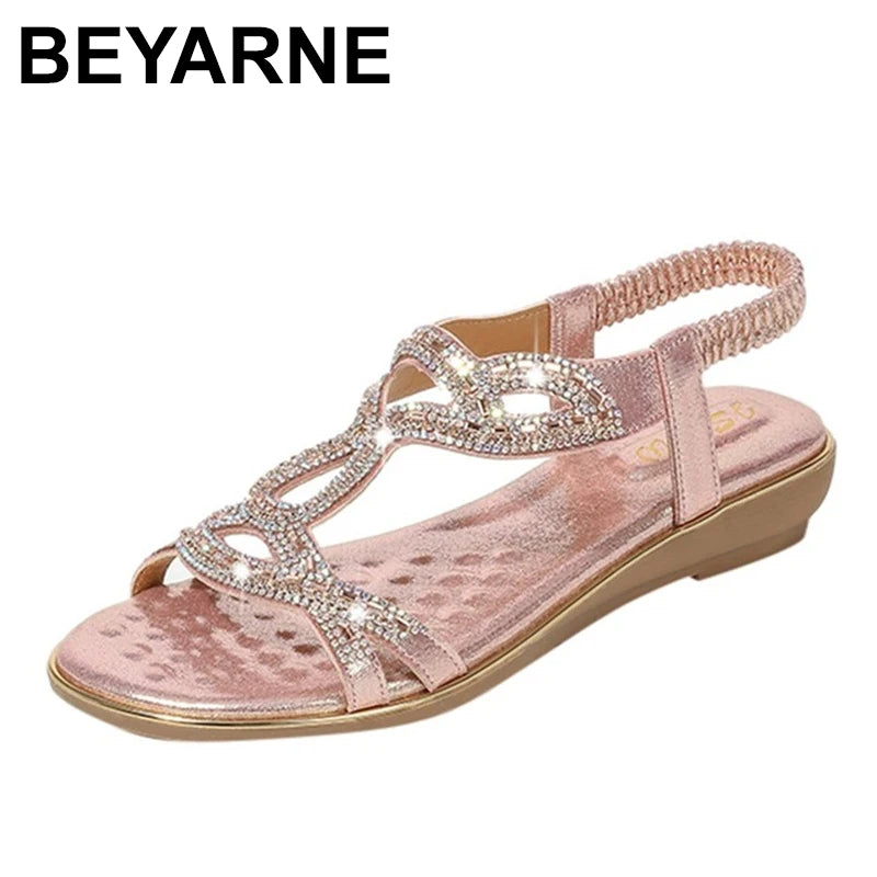 BEYARNE2020 Summer Women Rhinestones Sandals Bohemian Style Comfortable Soft Sandals Woman Big Size Sandalias Zapatos De Mujer