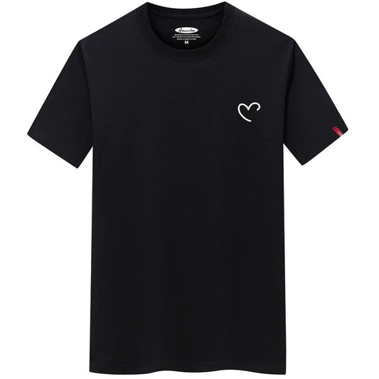 T Shirt For Men 2023 Overize Summer Men's Cotton Shirts Men Casual T-shirt Love Heart Print Tshirt O-Neck Short Sleeve Man Tops