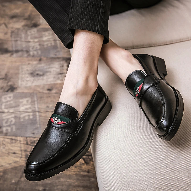 Spring Summer Style Mens Loafers for Wedding Party Dance Black Brown Genuine Leather Slip on Men's Dress Shoes Casual Business