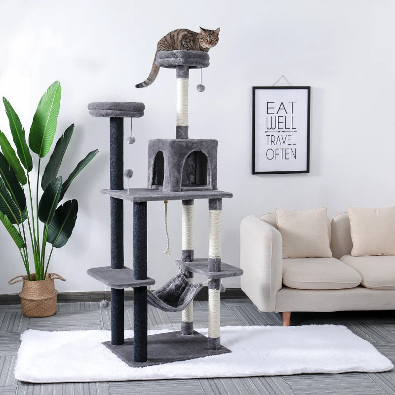 Domestic Delivery Cats Climbing Trestle Pet Scratcher Tree Candos Multi-Levels Jumping Furniture Ball Cat Playing Toys With Nest