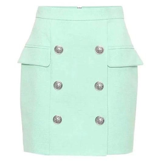 HIGH STREET 2024 Newest Designer Skirt Women's Lion Buttons Double Breasted Mini Skirt