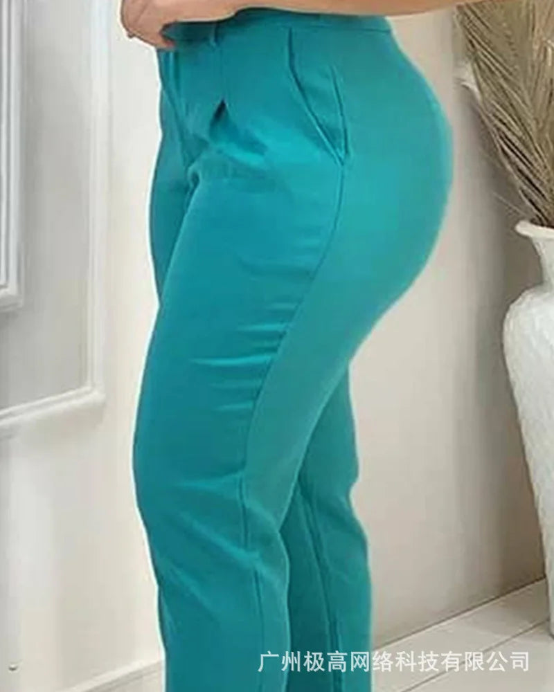 Blue Women's Pants Suit Summer 2021 New Casual Suit Office Lady Women's Tracksuit