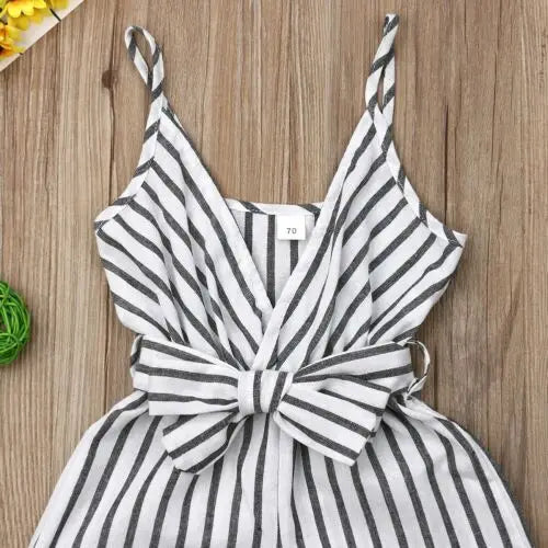 Citgeett Summer Newborn Infant Baby Girl Clothes Sleeveless Romper Stripe Outfit Cotton Playsuit Belt Fashion Clothing