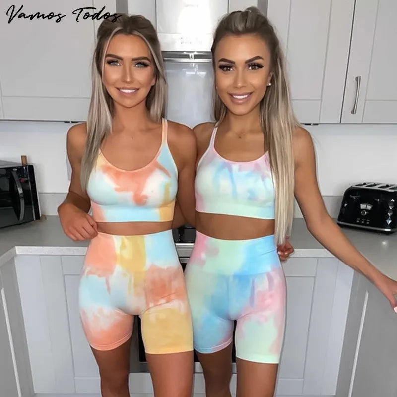 Vamos Todos 2021 Summer Sports Sexy 2 Piece Set Outfit Women Printing Crop Top and Short Long Pants Sleeveless Casual Tracksuits