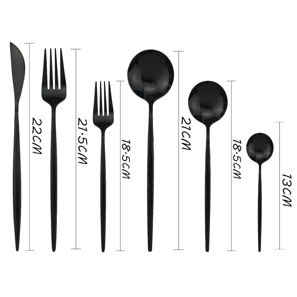 30Pcs Mirror Black Gold Cutlery Set Flatware Set Dessert Fork TeaSpoon 304 Stainless Stee Dinnerware Set Kitchen Tableware