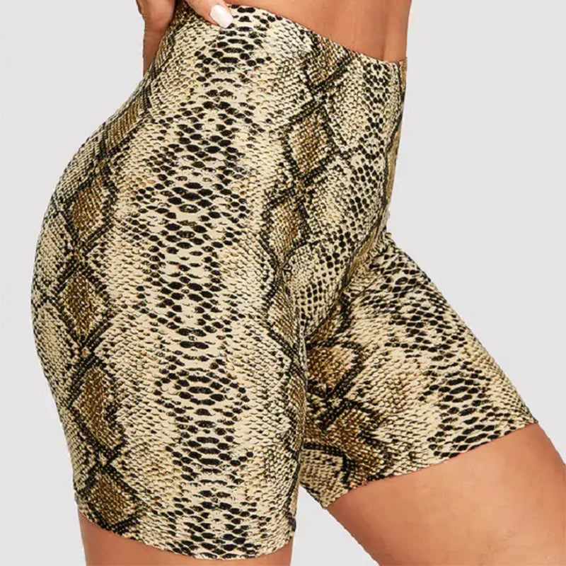 Fashion Leopard Print Women Shorts Casual Snake Print Fitness Short For Lady Women High Waist Casual Biker short femme