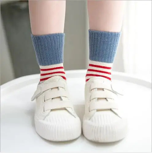 1-12 Year 5 pairs pack Children's socks Winter new horizontal stripes dot striped socks princess socks