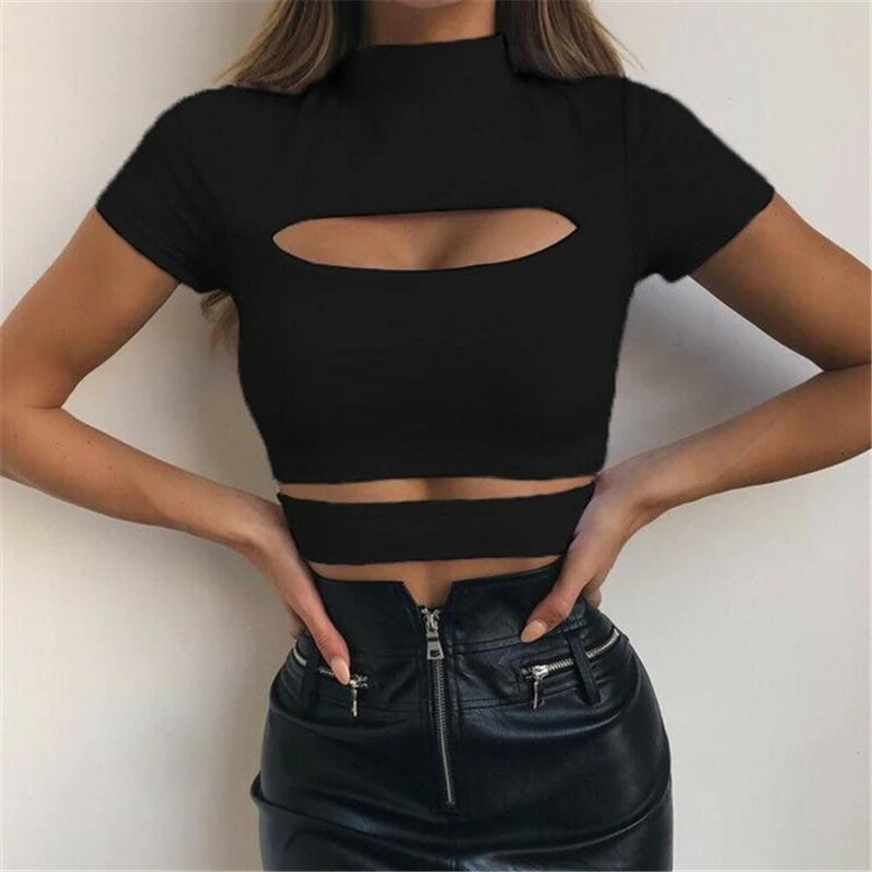 Summer Crop Top Women Tank Top Solid Color Hollow Out Ladies Tops Womens Clothing Fashion Tops Women T-shirt Ladies Shirt