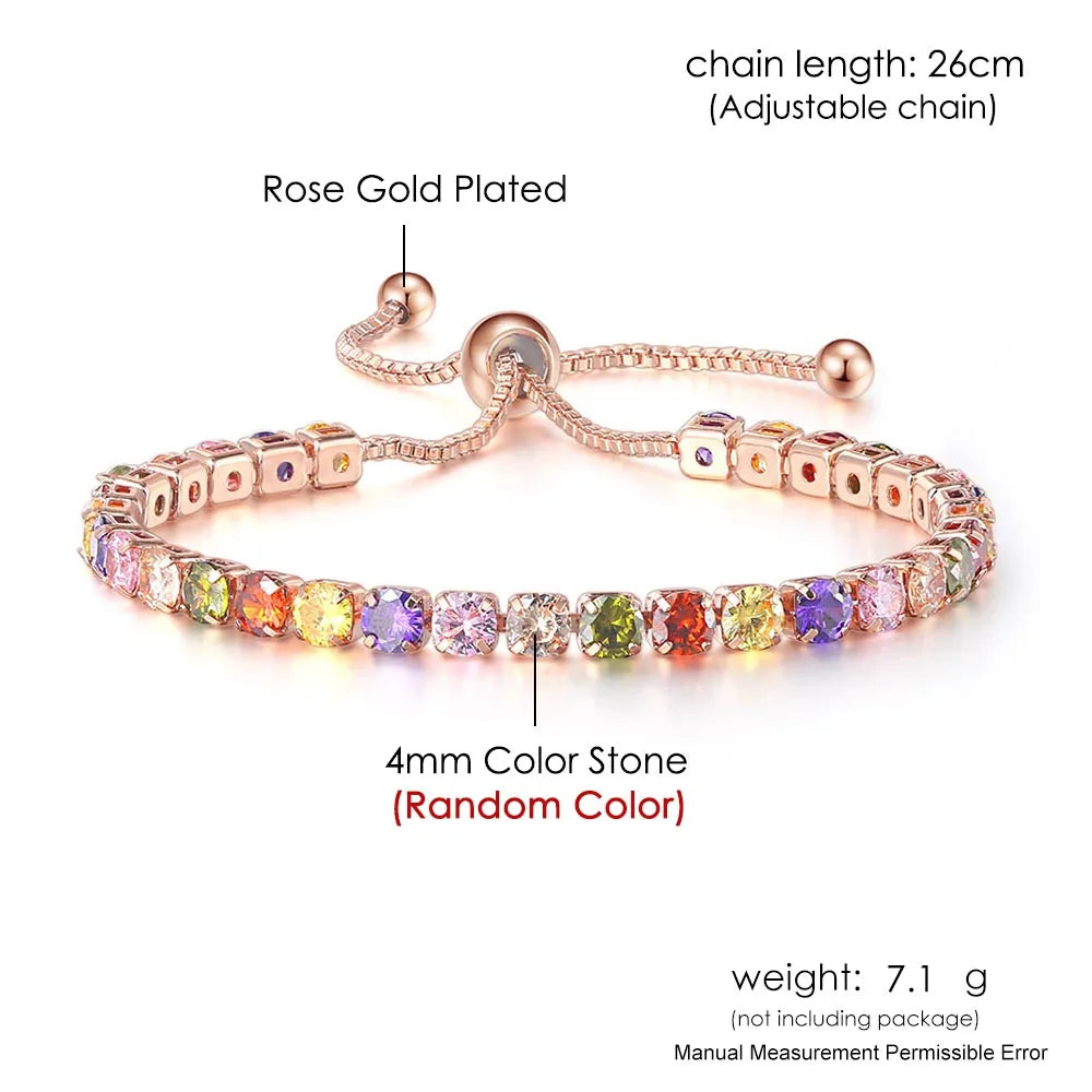 Luxury Adjustable Tennis Bracelets For Girls Christmas Gift 4mm Rainbow Zircon Rose Gold Color Women's Bracelet Jewelry H056