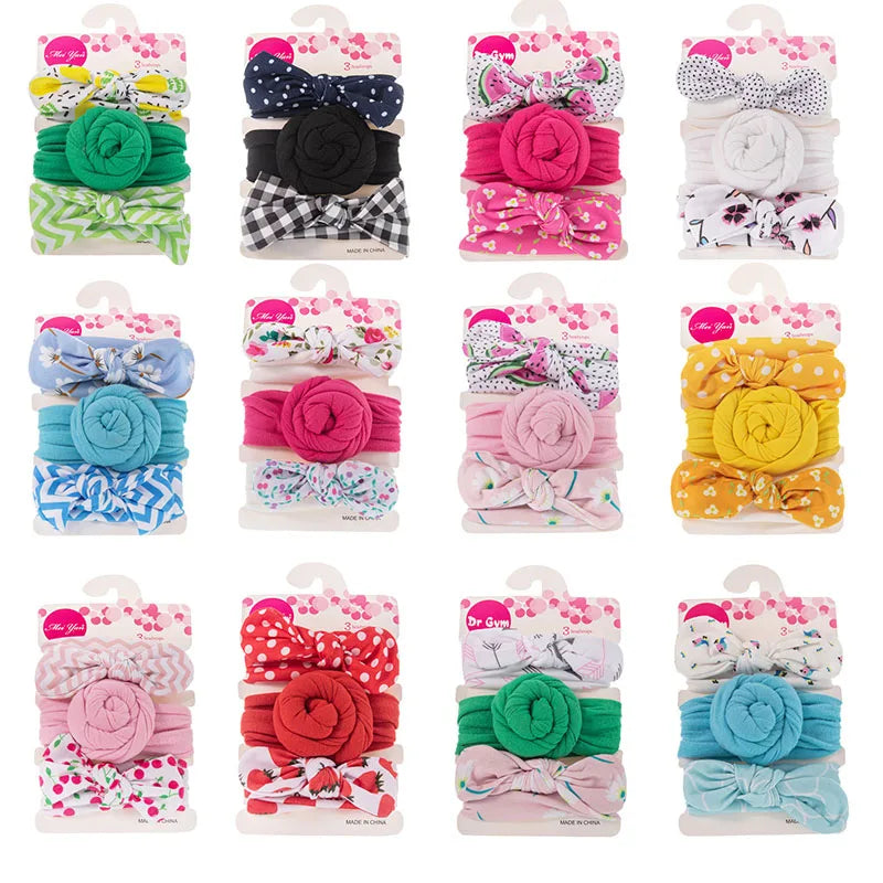 3Pcs/Set Solid Color Soft Nylon Elastic Baby Headband Bows Knotted Newborn Baby Girl Headbands Hair Accessories Girls Haarband