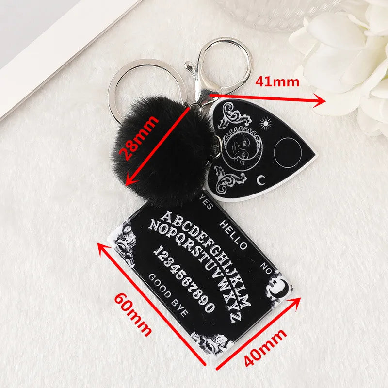 1Pc Women Ouija Planchette Keychain Acrylic Pompom Car Mirror Keyring Punk Board Crafts Handbag Jewelry Charms