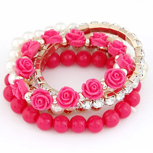 Charm Bracelets For Women Jewelry Rose Flower Multi-layer Wrap Flower Bracelets & Bangles Vintage Pulseras Mujer Pulseiras Femme