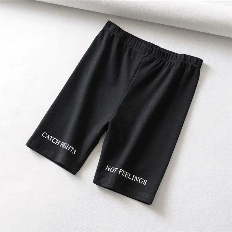 Summer biker shorts 2024 women elastic waist skinny fitness korean casual sexy Letter print black shorts pantalones black