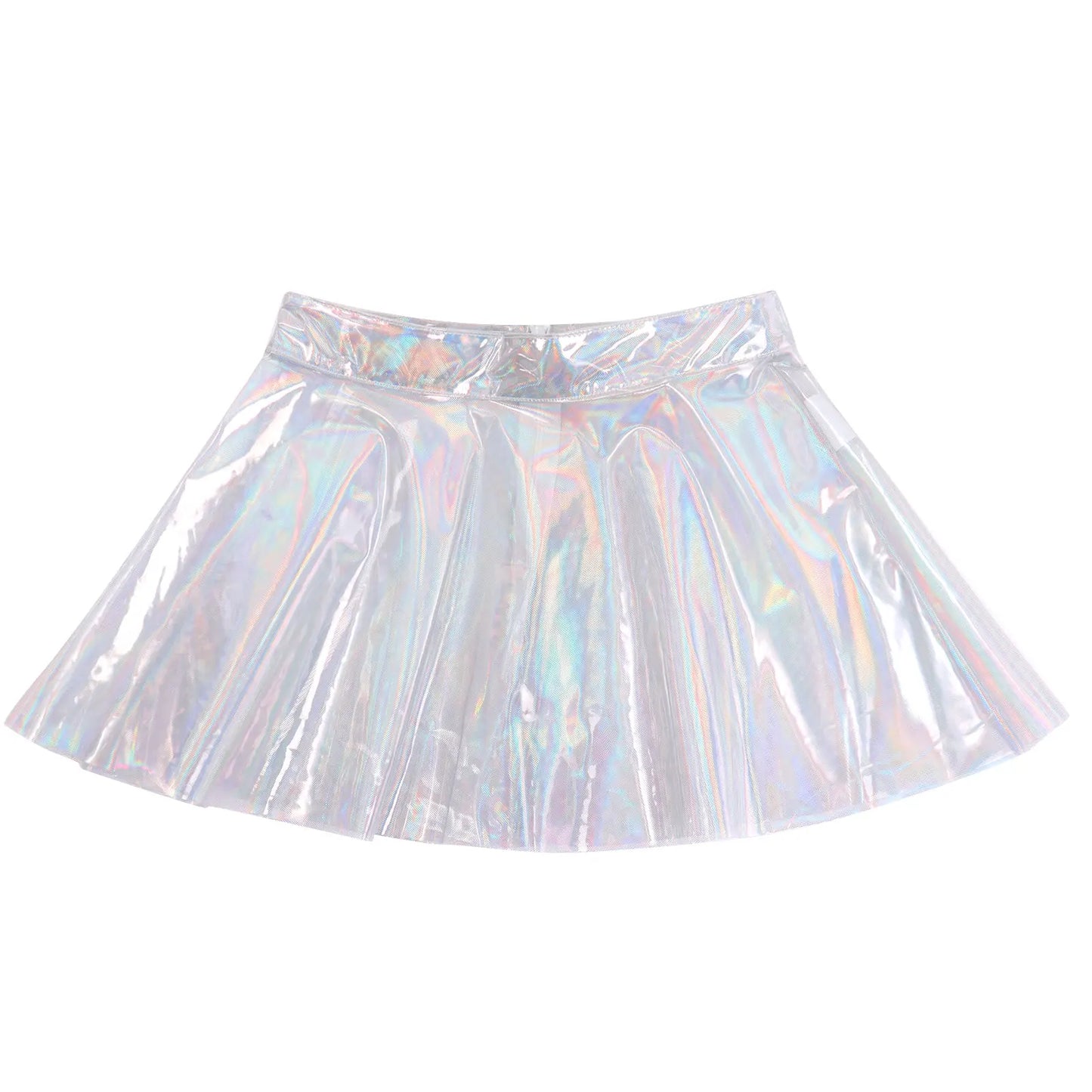 A-line Miniskirt Stylish Fairy Grunge Women Glossy Shiny Transparent Flare Skirt High Street Sexy Club Rave Outfit Can Stacked