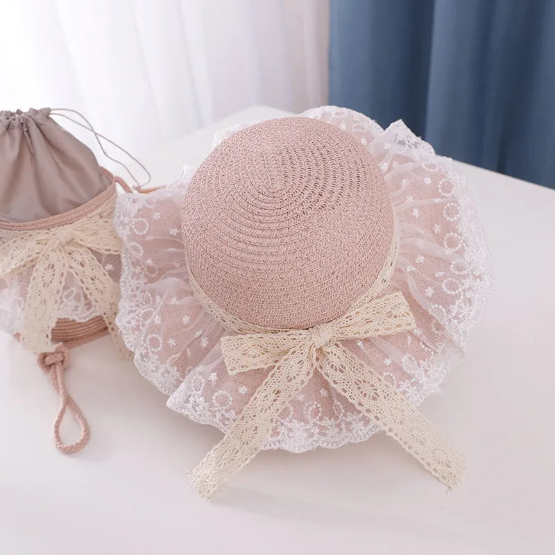 Lace Kids Panama Hats for Girls Straw Mother Baby Hat Summer Kids Sun Hat for Girls Beach Baby Girl Cap 1PC