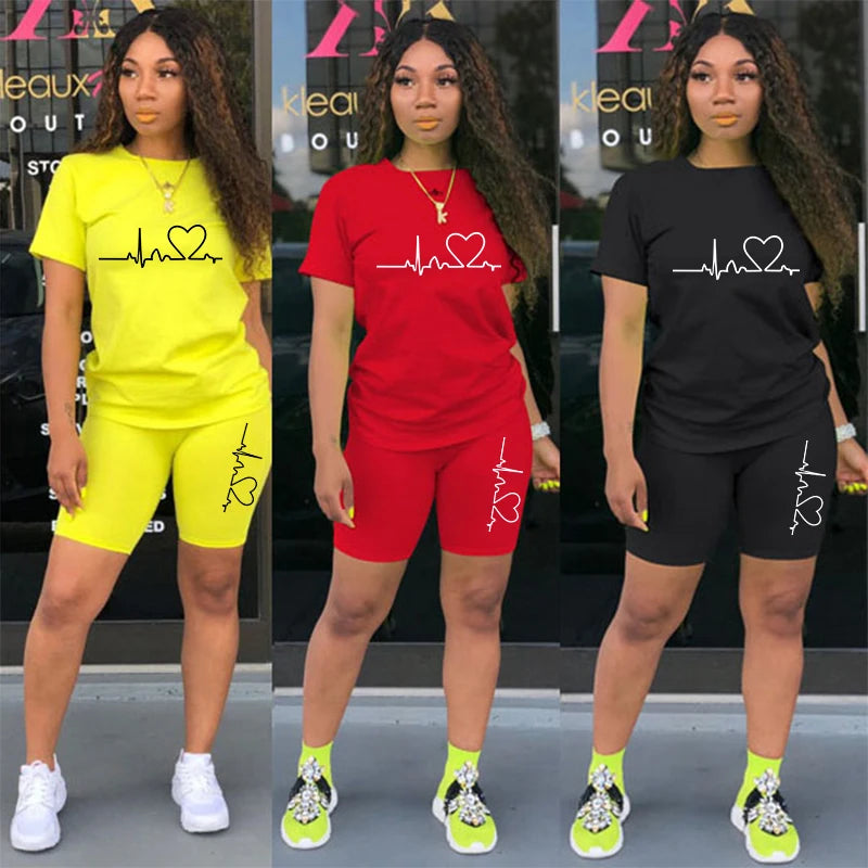 Summer Women Two Piece Set Sportswear T-Shirts and Shorts Ladies Casual O-Neck Pullover Short Sleeve T-Shirt Casual Tracksuit