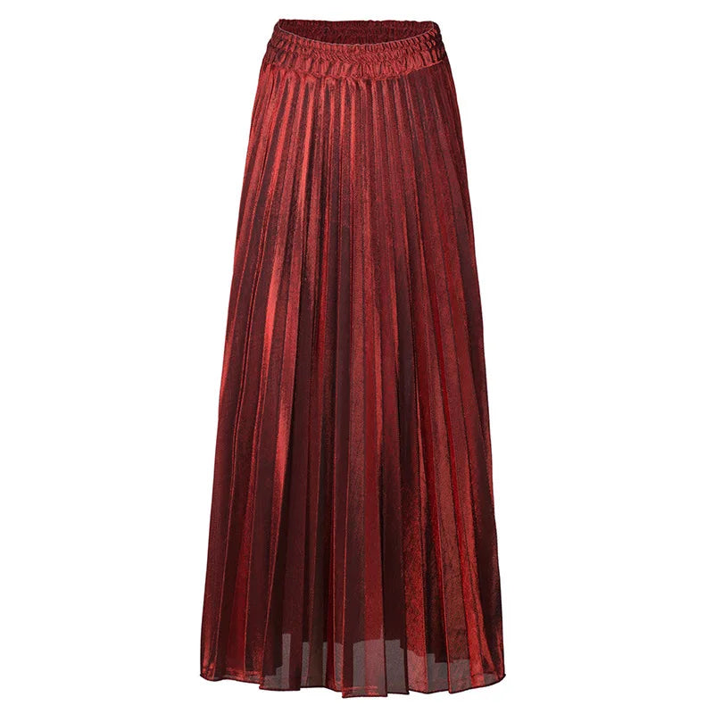 LANMREM 2024 new Spring fashion women clothes high waist A-line pleated sliver vintage elastic long halfbody skirt WH28501XL