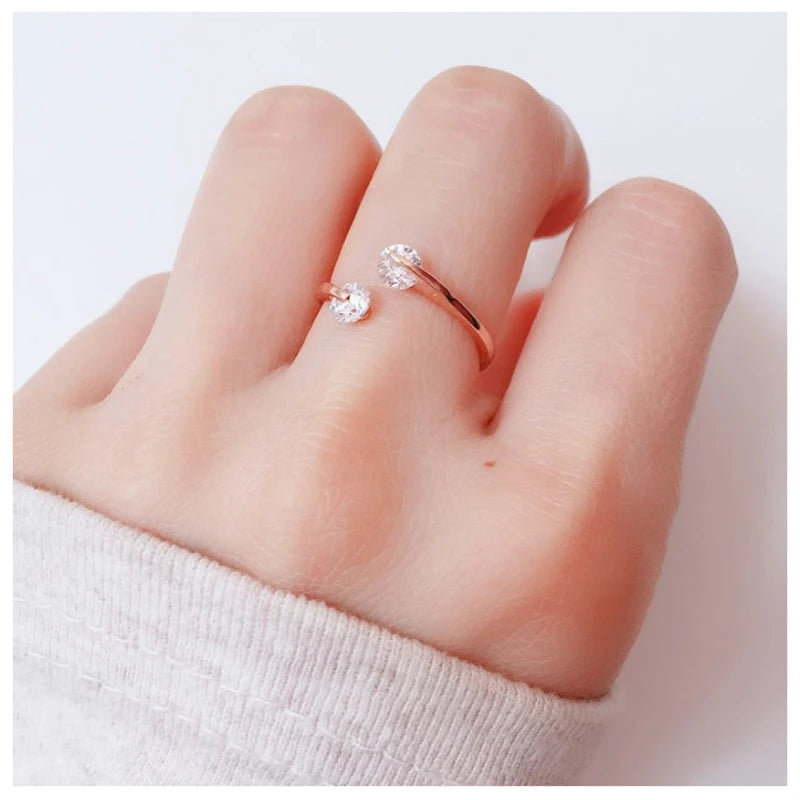 Wedding Ring For Women Rose Gold Plated Fashion Design Twin Zircon Cubic Zircon Crystal Female Engagement Women's Ring R007