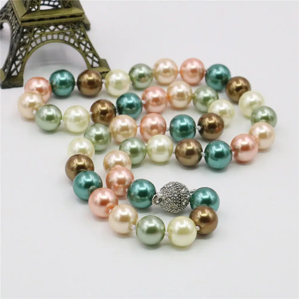 New 10mm South Shell Pearl Necklace Round Beads Fashion Jewelry Natural Stone Magnet Clasp AAA Grade Wholesale Price Handmade