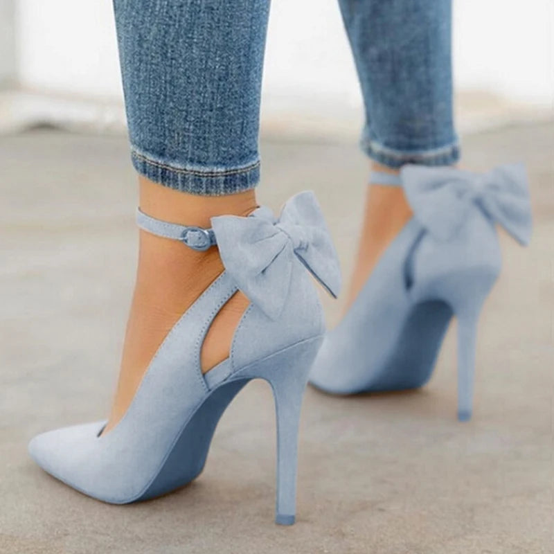 Sexy Women High Heels Pumps Shoes Pointed Toe Faux Suede Buckle Strap Butterfly Spring Autumn Party Wedding Ladies Shoes