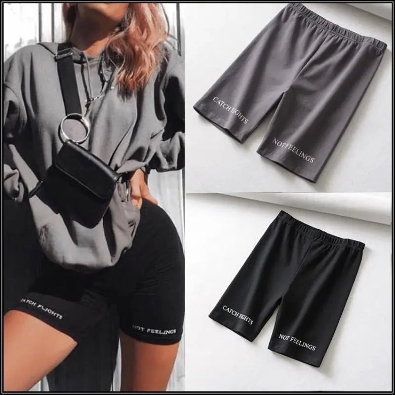 Summer biker shorts 2024 women elastic waist skinny fitness korean casual sexy Letter print black shorts pantalones black