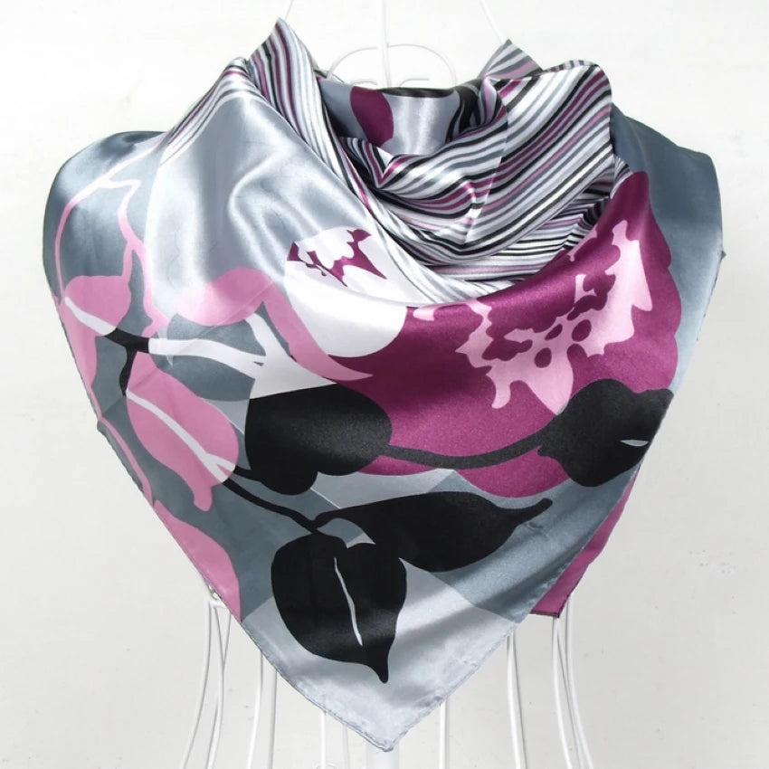 2020 Elegent Women Large Square Silk Scarf Printed,90*90cm Fashion Spring And Autumn Grey And Purple Polyester Silk Scarf Shawl