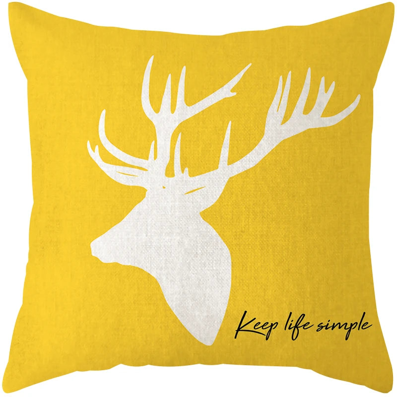 Nordic Yellow Gray Geometric Pillow Cover Home Decorative Pillows Geometry Deer Linen Pillow Case Cushion Cover Cojines Almofada