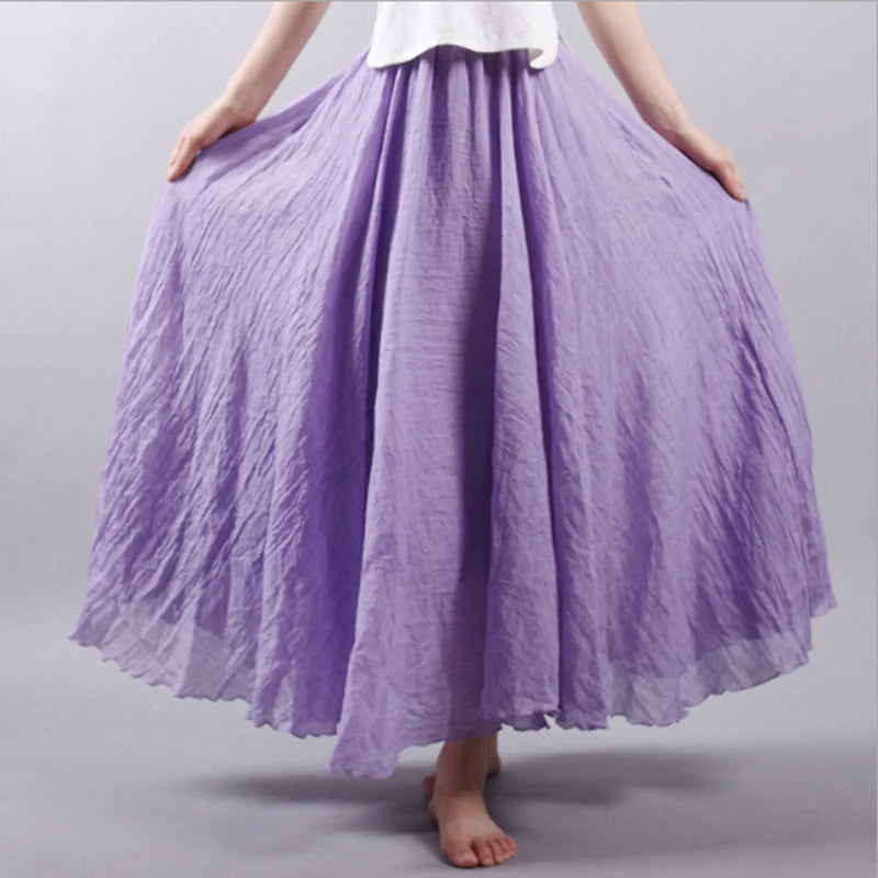 14 Colors Linen Maxi Skirt Pleated Vintage Boho Maxi Long Casual Cotton Beach Skirt Empire A-Line Linen Skirt Ladies Clothing