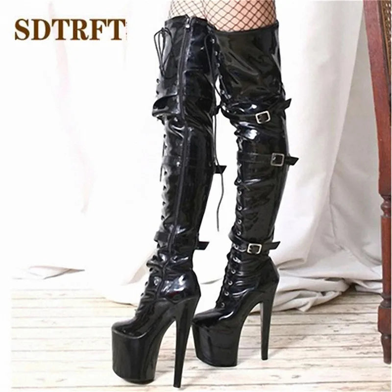 SDTRFT Brand 20cm Thin High Heels Over The Knee boots Platform unisex botas mujer ladies wedding Pumps women Buckle party shoes