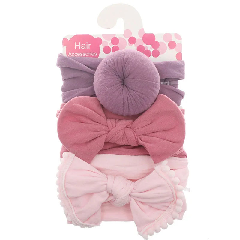 3Pcs/Set Solid Color Soft Nylon Elastic Baby Headband Bows Knotted Newborn Baby Girl Headbands Hair Accessories Girls Haarband